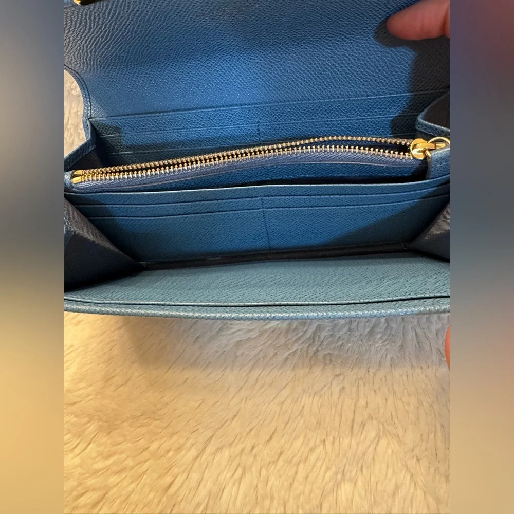 Salvatore Ferragamo Gancini Blue Continental Wallet - Pebbled Calfskin, Italy 🇮🇹